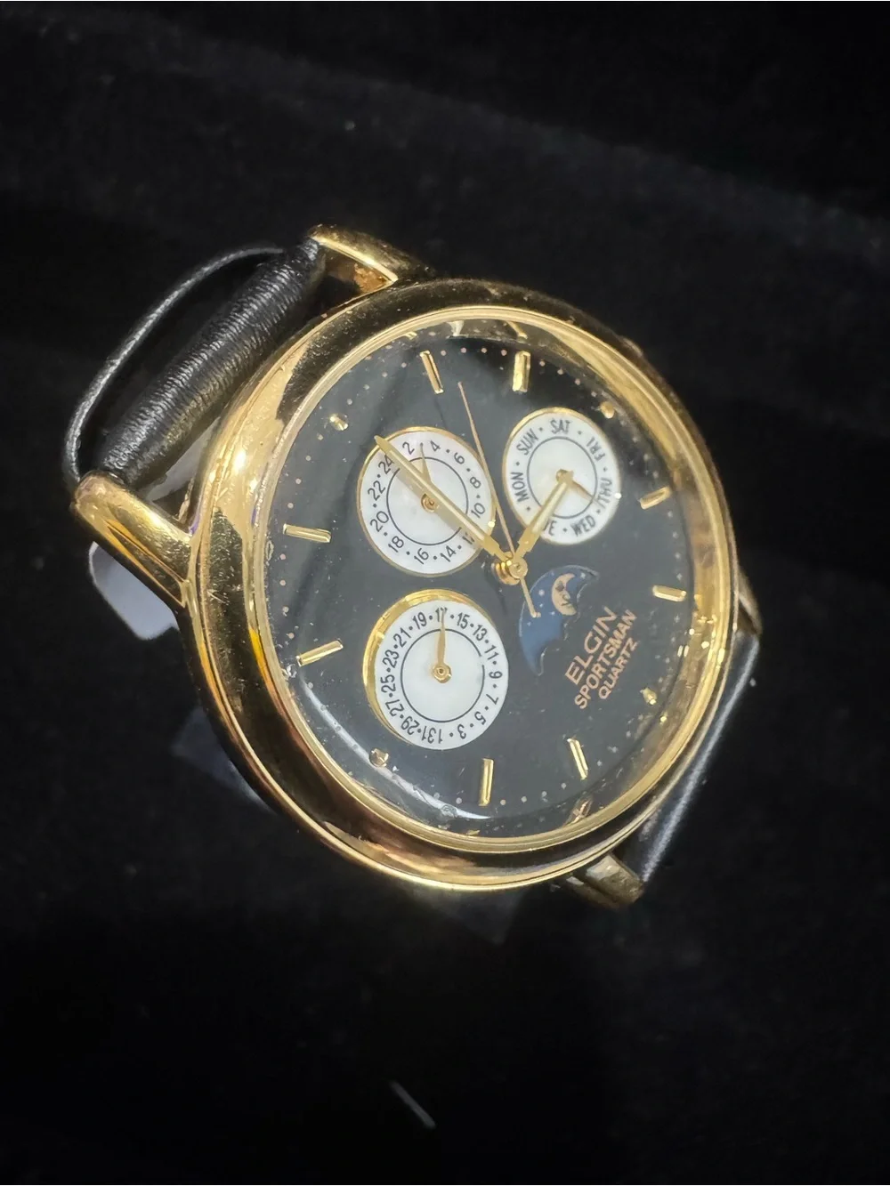 Elgin Sportsman Quartz Gold Black Multi-Function Watch